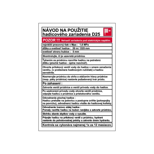 Návod na použitie hydrantu D25