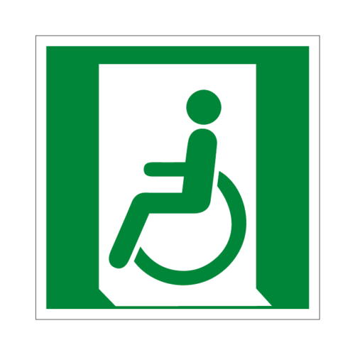 ISO E026 Núdzový východ pre ľudí neschopných chôdze alebo s poruchou chôdze (vľavo)