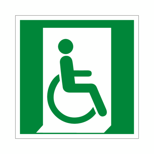 ISO E026 Núdzový východ pre ľudí neschopných chôdze alebo s poruchou chôdze (vpravo)