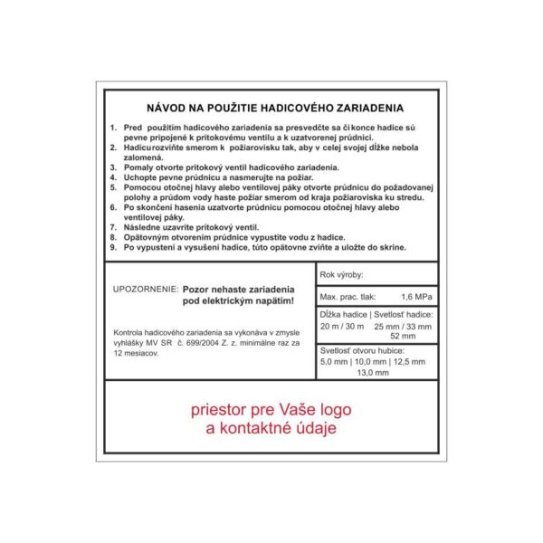 Návod hadicového zariadenia s logom